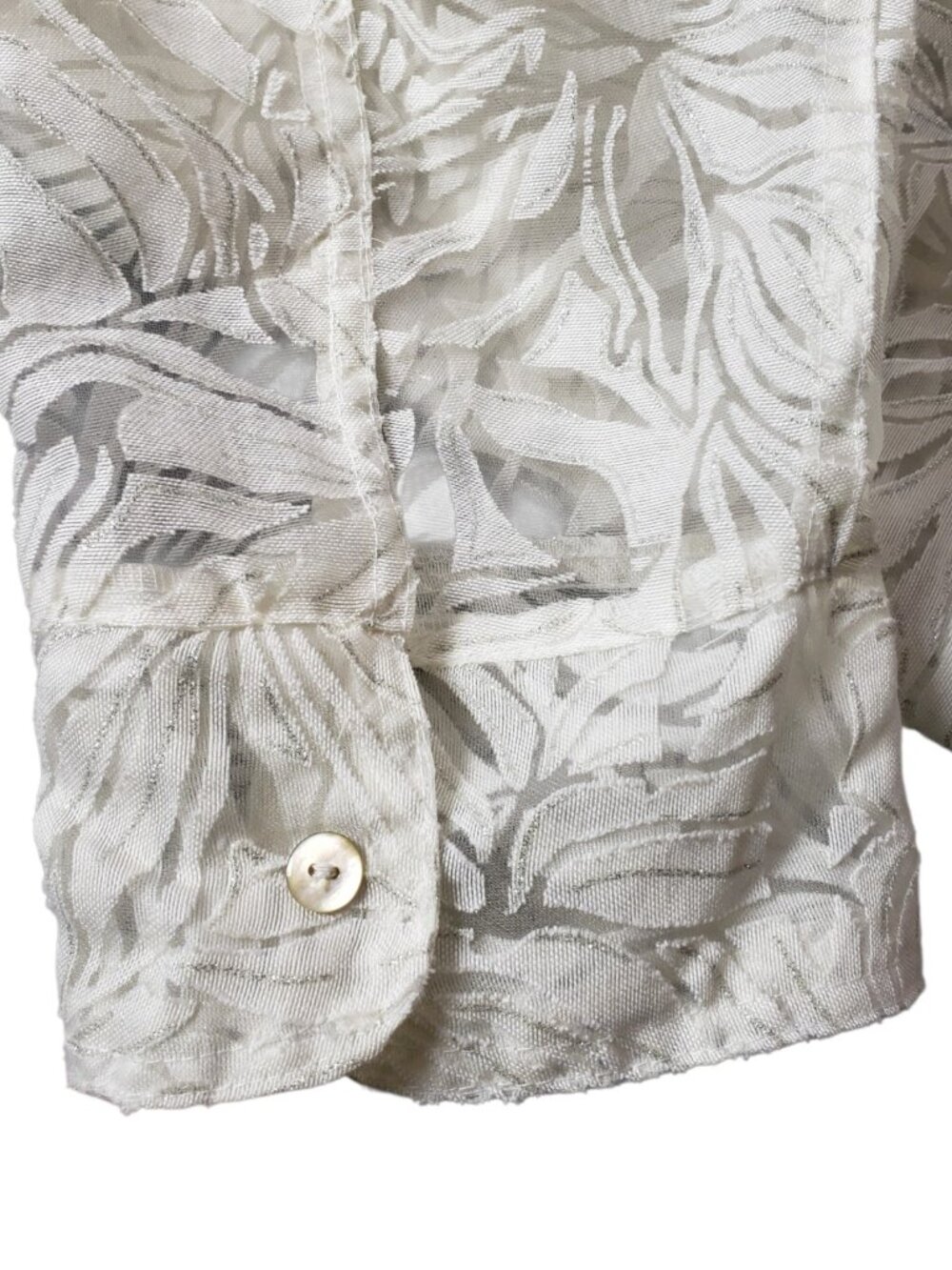 Notations Womens Semi-Sheer Floral Button-Down 3/4 sleeves Blouse Ivory XLarge - Picture 11 of 13